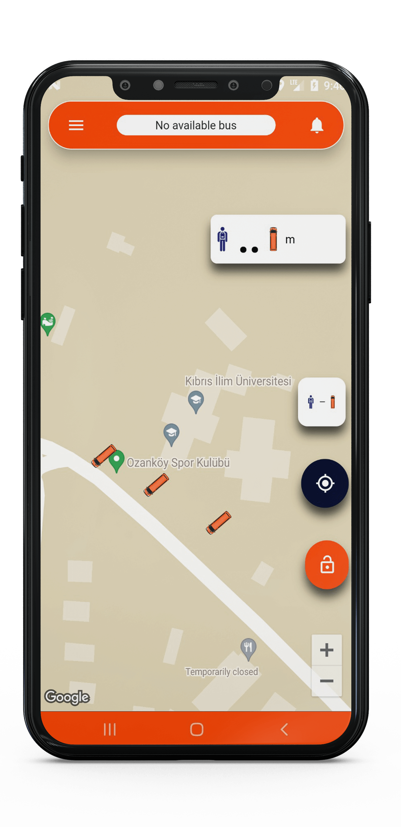 Main screen of the CSU bus tracker app